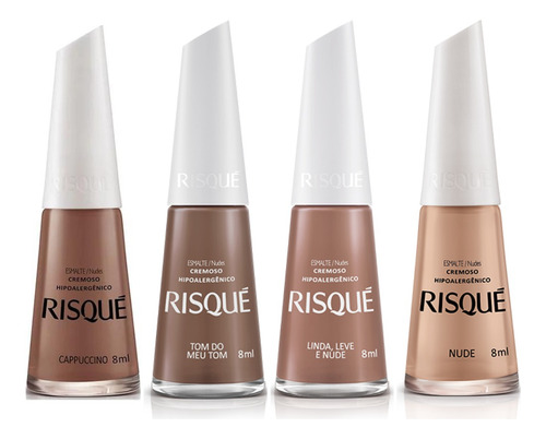 Kit 4 Esmaltes Risque Tons De Marrons E Nude Hipoalergênico