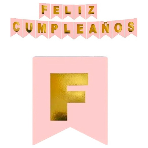 Letrero Feliz Cumpleaños Fiesta Deco Banderin Oro Rosa