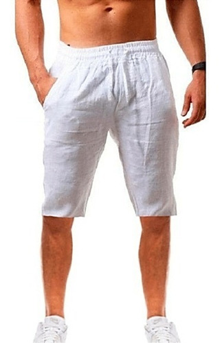 Short Pantalón De Algodón Y Lino Para Hombre, Playa, Yoga