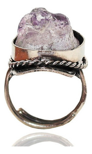 Anillo Cuarzo Amatista En Bruto Unisex Ajustable + Estuche 