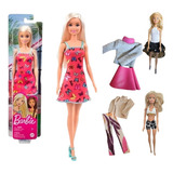 Muñeca Barbie Original Mattel + 4 Conjuntos De Ropa