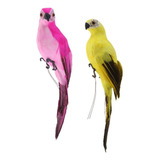 2x Papagaio De Arara Rosa Vermelha E Amarela Ornamento De Pá