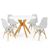 Mesa De Jantar Marci Branca 100cm + 4 Cadeiras Eames Eiffel Cor Cinza