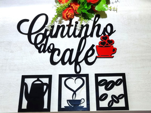 Kit Placa Cantinho Do Café 4 Peças Mdf