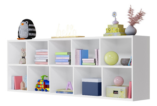 Multiuso Com 10 Nichos Livreiro Duplo Ely Organizador Branco