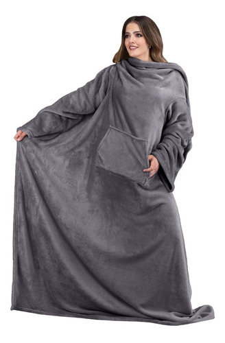 Manta Cobija Cobertor Con Mangas Y Bolsillo Ultrasuave Color Gris