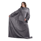 Manta Cobija Cobertor Con Mangas Y Bolsillo Ultrasuave Color Gris