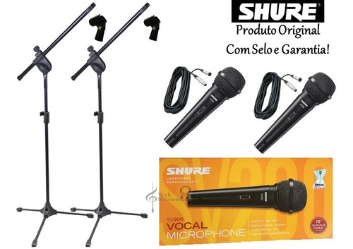 Kit 2 Microfone Shure Vocal Sv200+2pedestal+2cachimbo+2cabo