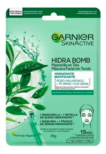 Mascarilla En Tela Garnier Skinactive Té Verde X 1 U