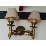 Antiguo Aplique De Pared De 2 Luces De Bronce Con Pantallas