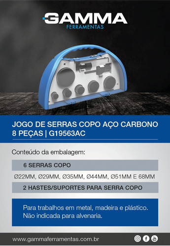 Jogo De Serras Copo Gamma Aco Carbono C/8pcs