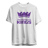 Remera Basket Nba Sacramento Kings Blanca Logo Kings Corona