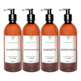 Kit Banheiro Frasco Âmbar Shampoo Cond Sabonete E Hidratante