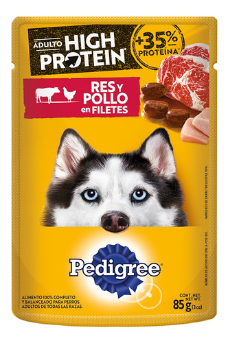 Pack X24 Sobres Pedigree High Protein Para Perro Adulto Sabor De Res Y Pollo