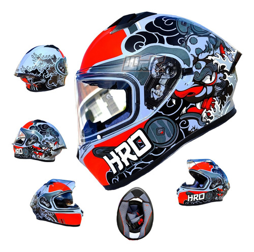 Casco Para Moto Rojo Gris Dragon Hro Certificado Deportivo