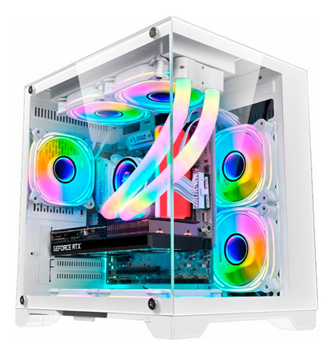 Gabinete Gamer K-mex Space Aqua Branco Mid Tower Matx