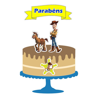 Topper Tema Personagem Toy Story Wood Enfeite Topo De Bolo