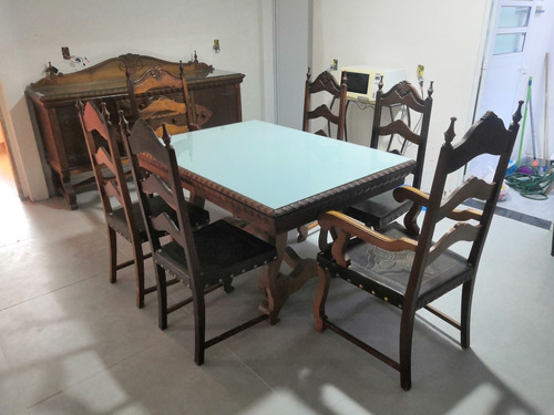 Mesa De Jantar Com 8 Cadeiras Em Madeira Maciça Antiguidade 