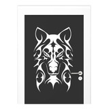 Adesivo Para Porta Branco - Animal Tribal Lobo Alfa