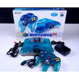 Consola Nintendo 64 Clear Blue Con Caja Y Manuales.