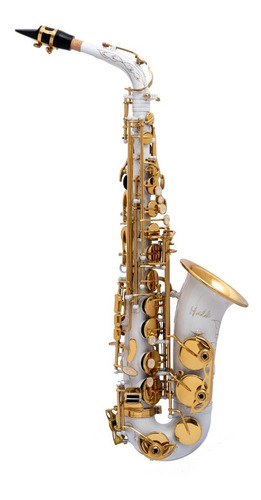 Saxofone Alto Mib Branco Com Chaves Douradas Halk 