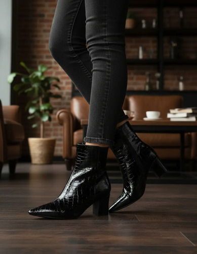 Botin Puntal Mujer De Charol Elegante Altura 6 Cm Salamandra