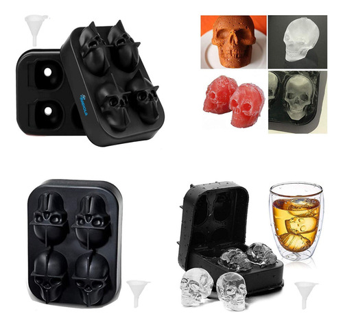 3 Moldes Para Hielo Forma Calavera 3d Dia Muertos Halloween Color Negro