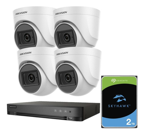 Kit Seguridad Hikvision Dvr 8ch + 4 Cámaras 5mp+ Disco2tb