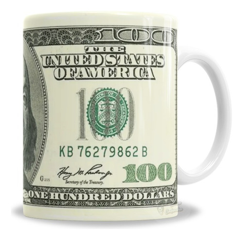 Taza De Cerámica Billete 100 Dólares Franklin - En Caja