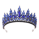 Corona Azul Negra Para Novia Xv Quinceañera, Reina, Princesa