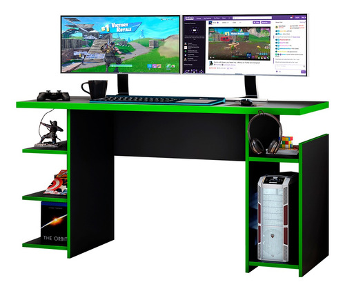 Mesa Gamer Escrivaninha Com Nichos Tóquio Notável P Verde