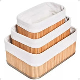 Organizador Bambu Multiuso Kit 3 Cesto Cozinha Sala Banheiro