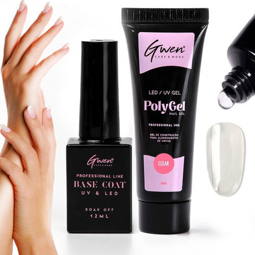 Kit Polygel Led Uv Unhas Gel + Base Coat Profissional