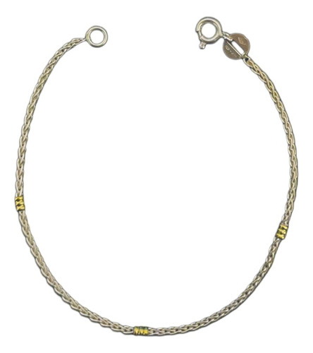 Pulsera Espiga Redonda Fina N°0 Plata 925 Y Oro 18cm 