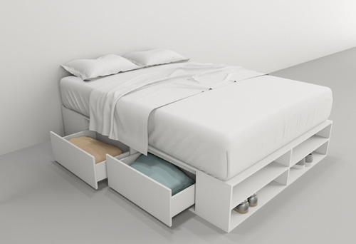 Cama Box Cajonera Con Zapatero P/ 140 X 190  Tables Minimal