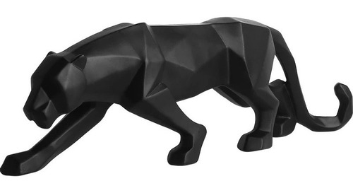 Estátua Luxo Artesanal Pantera Negra Resina Geométrico Enfeite 