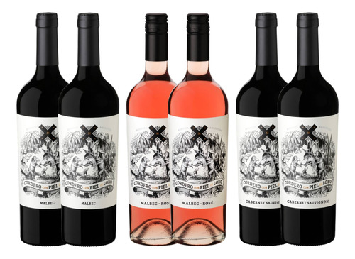 Combo Cordero Con Piel De Lobo Malbec X2 Cabernet X2 Rosé X2