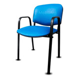 Silla Fija Apilable Tapizada Oficina Con Brazos Reforzada Fabricacion Nacional Con - Color Ecocuero Azul