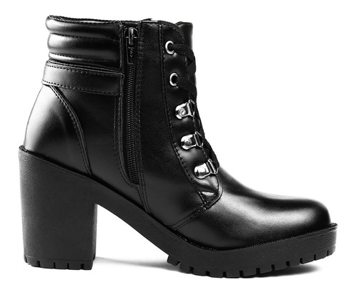  Coturno Feminino Bota Tratorada Com Ziper Lateral Cadarço