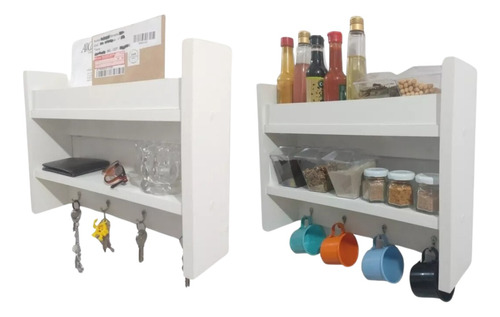 Kit 2 Nicho Prateleira P/ Cozinha Porta Temperos Mdf Branco