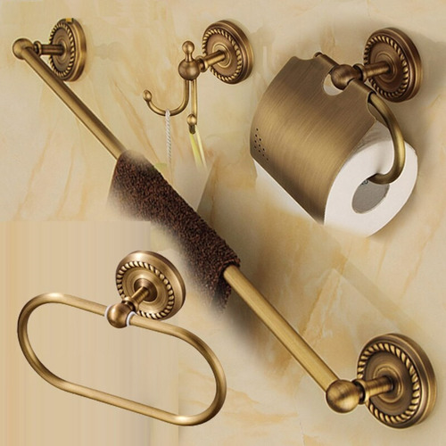 Kit De Acessórios Banheiro Bronze Vintage Luxo 4 Pçs