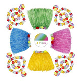 4pcs Disfraces Falda De Hierba Hawaiana Con Elástica Flores