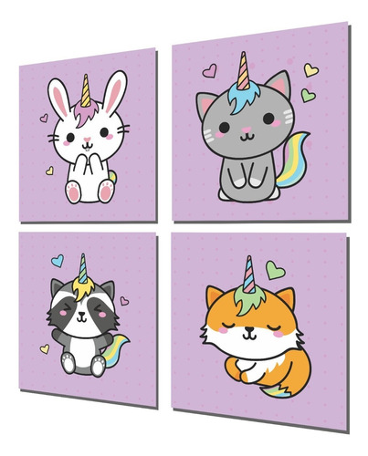 Cuadros Decorativos Niñas, Personajes Gatito Unicornio