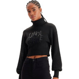 Moletom Tricot Lança Perfume Cropped Iv23 Preto Feminino