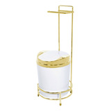 Porta Papel Higiênico Dourado Piatina Com Lixeira 5 L Cor Branco