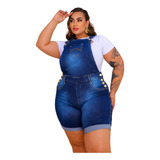 Macacão Plus Size Jardineira Suspensório Short Lycra Verão