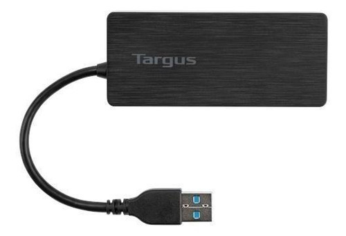 Hub  Multipuerto Targus 4 Entradas Usb 3.0  Conector Usb Negro Aluminio Resistente Para Notebook, Laptop, Pc, Oficina Y Trabajo Ach124us