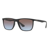 Óculos De Sol Ray-ban Rb4288l Standard, Design Sport, Cor Preto Armação De Acetato Cor Matte Black, Lente Blue/brown De Resina Degradada, Haste Matte Black De Acetato