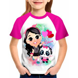 Camiseta Luluca Panda Menina Mangas Pink Youtuber