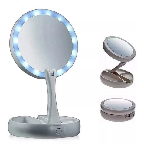 Espejo Led Maquillaje Redondo Doble Plegable Pilas 220 Zoom